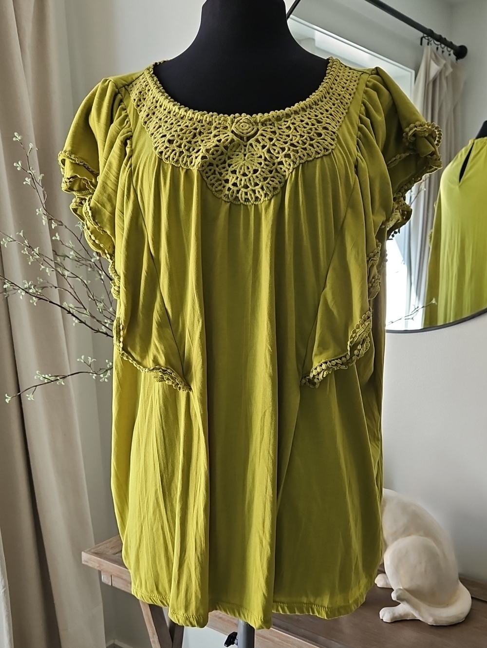 80 Park Women's Olive Green Crochet Yoke Women's Top. Size 3X